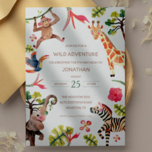 Wild Safari Zoo Anniversaire Invitation