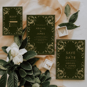 Invitation Vintage Olive Green Gold Wedding Enregistrer la da
