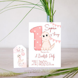 dinosaure rose bébé 2e anniversaire invitation