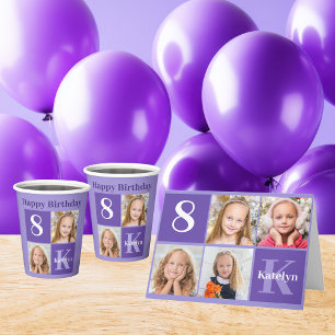 Carte Joli Violet Personnalisé Enfants Photo Anniversair