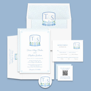 Carte D'accompagnement Élégant choix de repas Mariage bleu et blanc RSVP