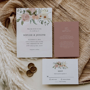 Cartons Réponse Fleurs d'aquarelle neutres Boho simples   MARIAGE