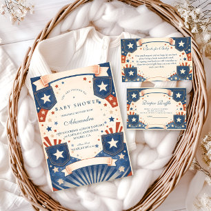 Amerikaanse Jongen Vintage Denim Stars Baby Borrel Kaart