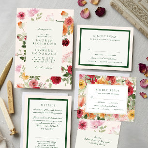 Invitation Mariage de jardin rustique aquarelle aux fleurs ve
