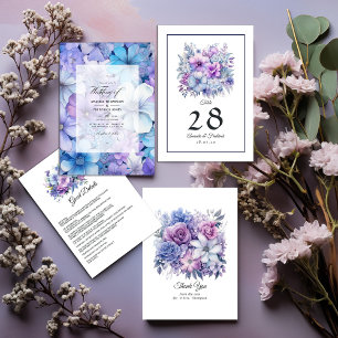 Invitation Argent, bleu Icy et Mariage floral Lilac