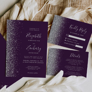 Cartons Réponse Bordure moderne en faux strass violet foncé argent