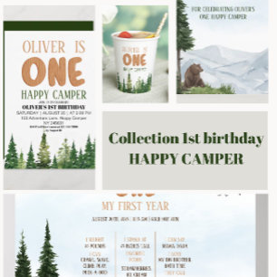 Invitation Un Joyeux Camper Bois Garçons 1er anniversaire