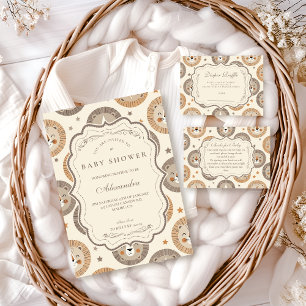 Invitation Élégante Baby Shower Safari Lion Neutre