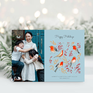 Cartes Pour Fêtes Annuelles Cute robin birds blue and red christmas holiday