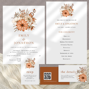 Invitation Élégant Floraux d'automne QR Code Mariage