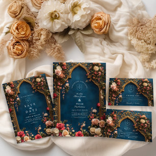 Carte D'accompagnement Mariage islamique bleu floral de la marine