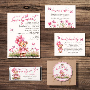 Invitation Baby shower de fille papillon rose de l'ours en pe