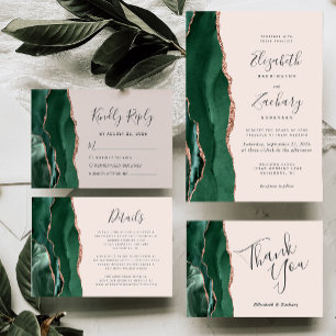 Carte Remerciement de mariage Rose Gold Agate Verte Blus