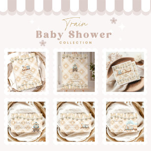 Carte D'accompagnement Baby shower de train d'aquarelle Hearts pour bébé