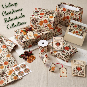 Cadeau Papier d'emballage de Noël botanique vintage