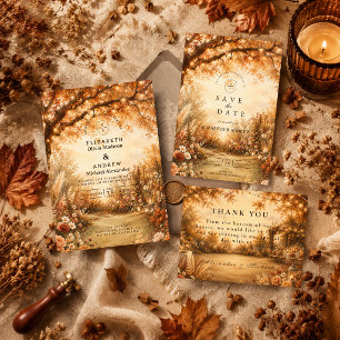 Cartons Réponse Mariage romantique d'automne dans le jardin arrièr