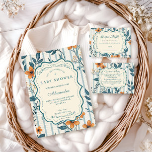 Retro Botanische Tegel Baby Shower Kaart