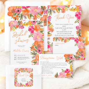 Carte De Remerciements Moderne orangé fleurs script douche nuptiale