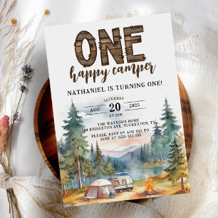 Sticker Rond Un joyeux Camper Rustique Merci d'anniversaire