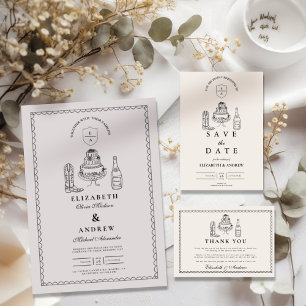 Invitations En Acrylique Mariage de doodle occidental à main blanche noire