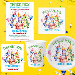 Invitation Trois rex jolie fête d'anniversaire dinosaure