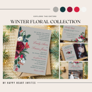 Invitation Vacances florales d'hiver Noël Mariage décembre