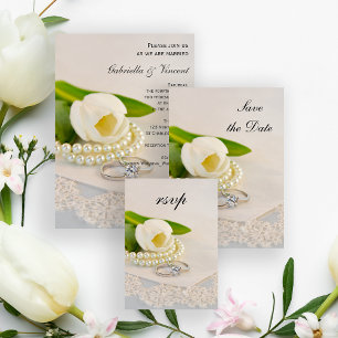 Tulipe blanche, perles et anneaux Mariage RSVP