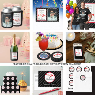 Carte De Vacances Métallisée 40 & Fabuleux Nom photo Black & Stripes Anniversai