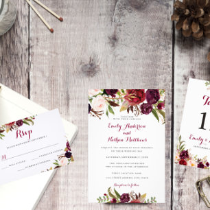 Faire-part de mariage floral rustique de Bourgogne
