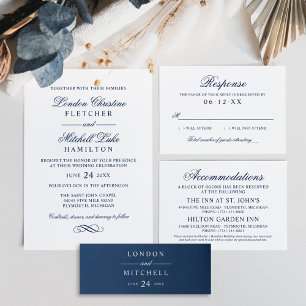 Cartons Réponse Classic Elegant Mariage bleu marine