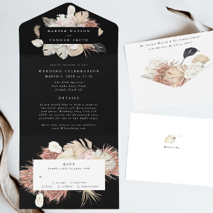 Invitation Pampas Floral Herbe Tropicale Jungle Noir