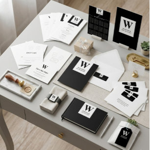 Carte Trois Volets Mariage de conception de monogramme moderne noir f