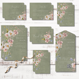 Invitation Pastel Floral moderne Mariage vert