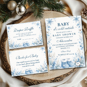 Carte D'accompagnement Fête élégante de bébé en bleu pour l'hiver - Tirag
