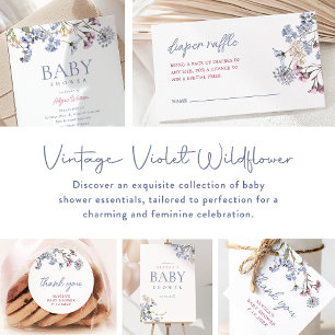 Invitation Baby shower de Fleur sauvage Vintage violet