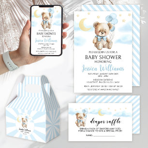 Invitation Teddy ours lune et étoiles photo baby shower