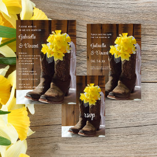 Cartons Réponse Jaune Daffodils Cowboy Bottes Mariage Occidental R