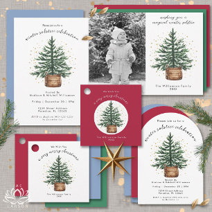 Invitation Arbre de Noël minimaliste simple aquarelle moderne