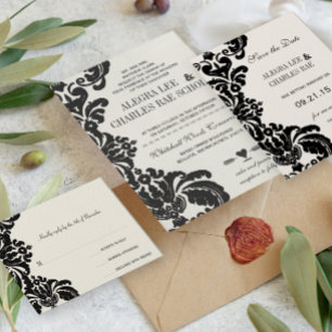 Invitations de Mariage damassé noir