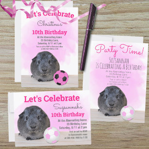 Invitation Gray Guinée Pig Girly Pink Football Ball Custom
