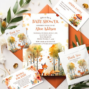 Invitation Watercolor Forêt de bois Autumn Fox Baby shower