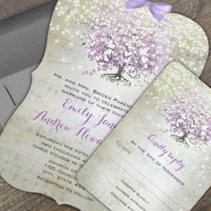 Invitation Tout En Un Élégant Lavande Purple Mariage de feuille de coeur