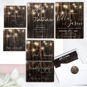 Invitation Bois Rustique Avec Lumière À Cordes Renouvellement