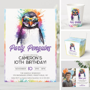 Invitation Lunettes de soleil Pingouin de fête, anniversaire 