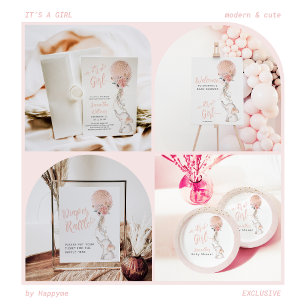 Poster Baby shower simple éléphant et ballons fille couch