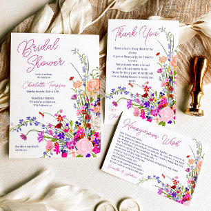 Moderne, wild bloemen script vrijgezellenfeest kaart