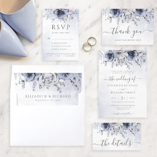 Cartons Réponse Aquarelle bleu Dusty Mariage végétal