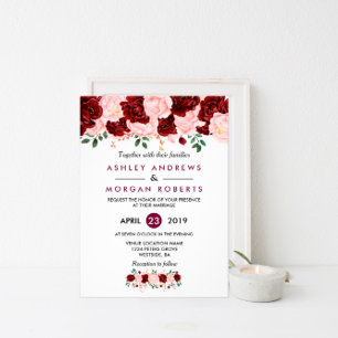 Invitation Mariage bleu de la marine de Bourgogne rose