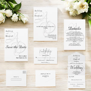 Cartons Réponse Élégant minimaliste Mariage Monogramme noir et bla