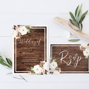 Invitation Fleurs blanches et bleues Bordure argentée Mariage